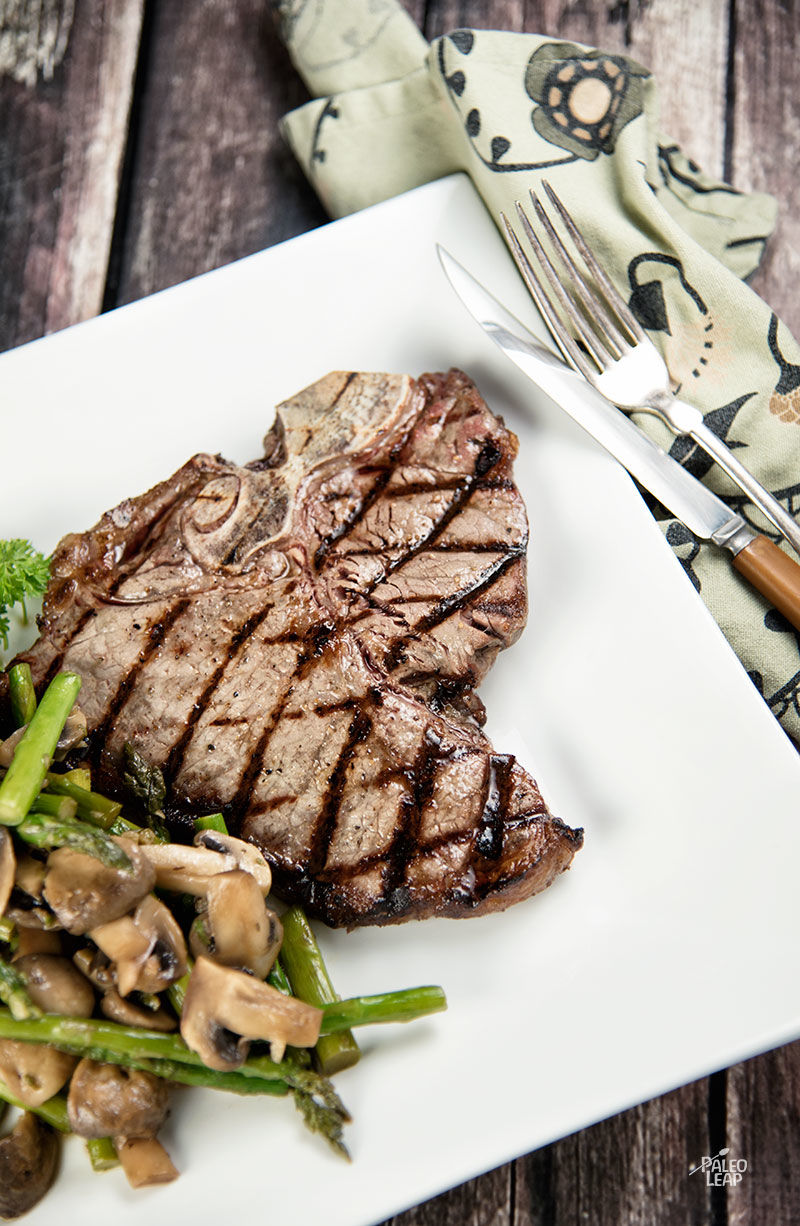 Grilled T-bone Steaks With Asparagus And Mushroom Stir-Fry